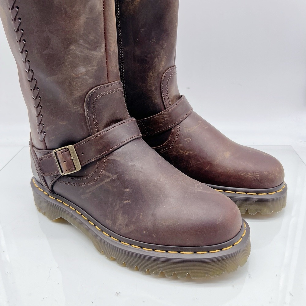 Dr. Martens Anistone Knee High Combat Biker Boots Brown Leather US W 11 M 10 - Picture 10 of 14